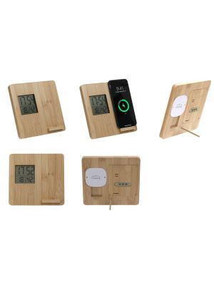Masaüstü Bambu Saat Wireless Mobil Şarj Cihazı