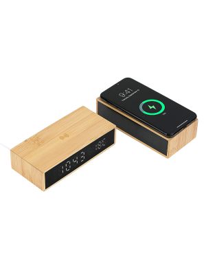 Wireless Mobil Şarj Cihazı ve Bambu Dijital Masa Saati