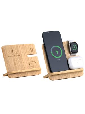 3’ü 1 Arada Bambu Kablosuz Şarj Standı